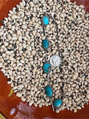Sterling Silver Turquoise Station Necklace - Blue Turquoise